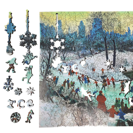 Wooden Jigsaw Puzzle with Uniquely Shaped Pieces for Adults - 370 Pieces - Skating in Central Park