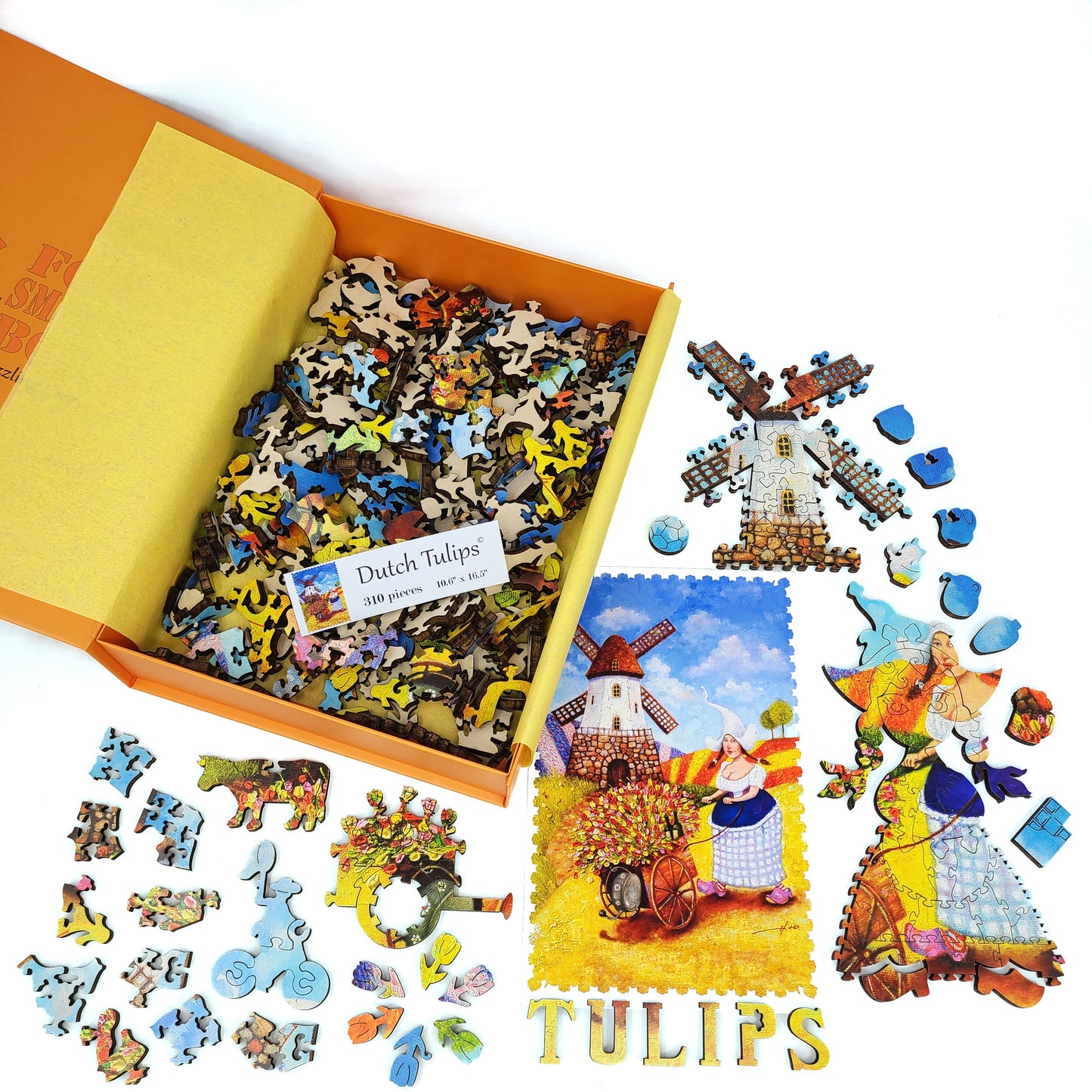 Wooden Jigsaw Puzzle with Uniquely Shaped Pieces for Adults - 310 Pieces - Dutch Tulips