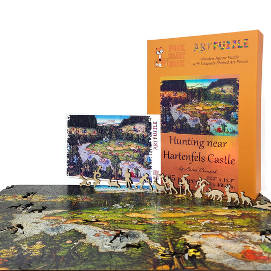 Wooden Jigsaw Puzzle with Uniquely Shaped Pieces for Adults - 485 Pieces - Hunting near Hartenfels Castle