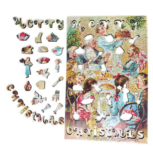 Wooden Jigsaw Puzzle for Adults - Uniquely Shaped Pieces - 205 Pieces - We all wish you a merry Christmas