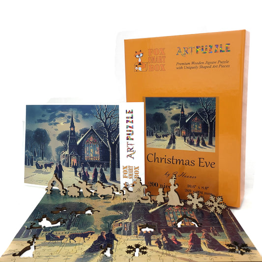 Wooden Jigsaw Puzzle for Adults - Uniquely Shaped Pieces - 200 Pieces - Christmas Eve