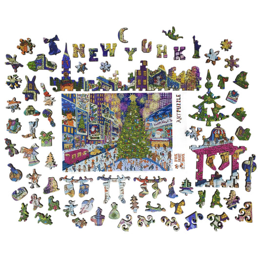 Wooden Jigsaw Puzzle for Adults - Uniquely Shaped Pieces - 465 Pieces - New York Holiday Lights