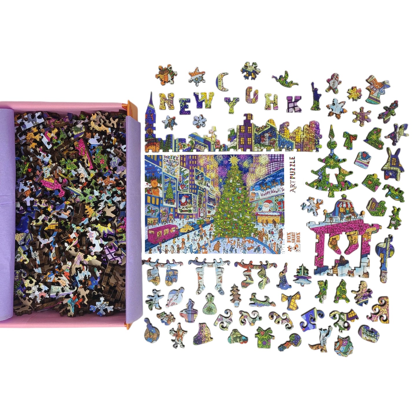 Wooden Jigsaw Puzzle for Adults - Uniquely Shaped Pieces - 465 Pieces - New York Holiday Lights