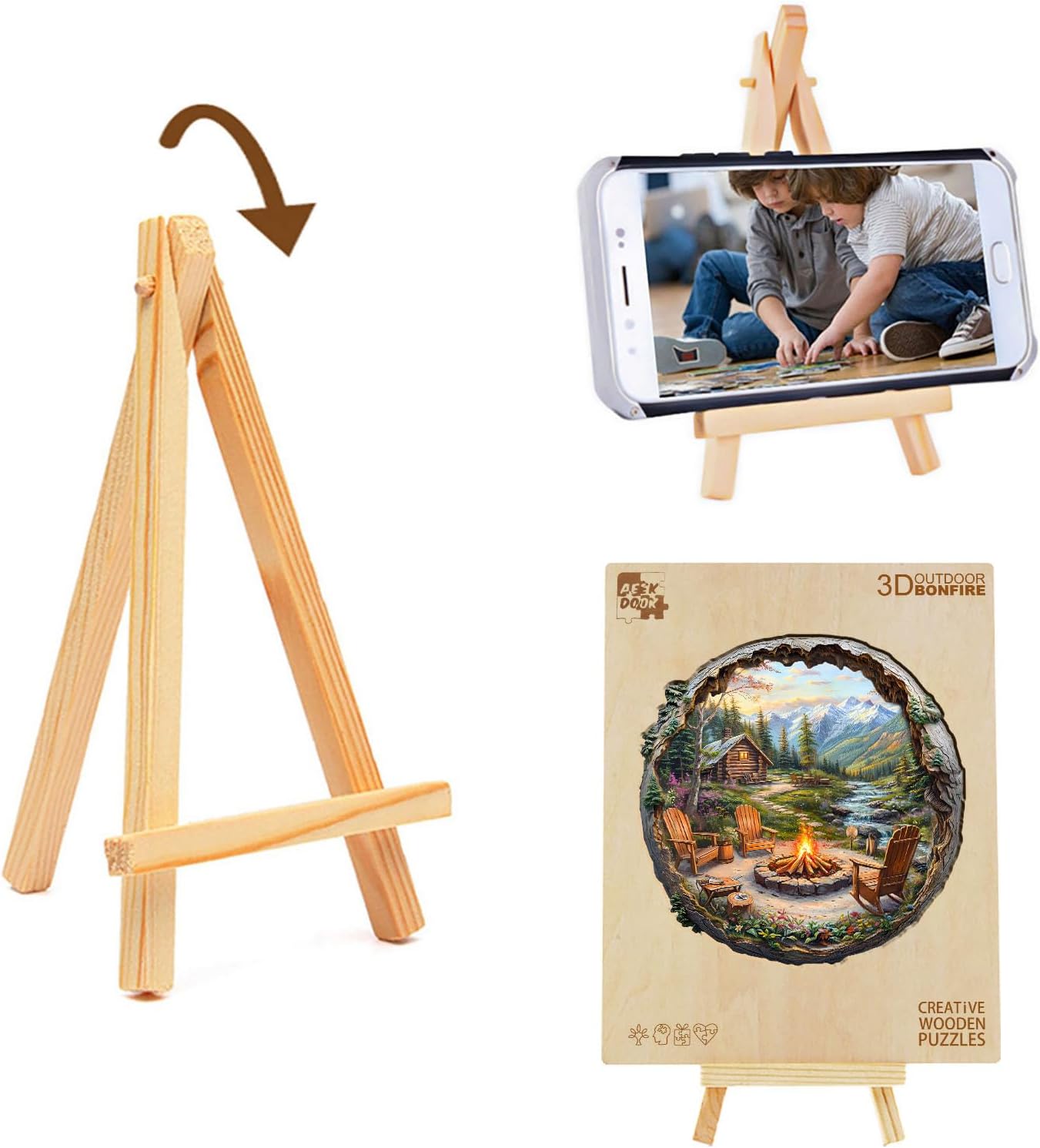 Wooden Puzzles for Adults - Mountain Outdoor Campfire Wooden Jigsaw Puzzles for Adults - Unique Irregular Pieces Wood Puzzles Adult for Relaxation (11.4 * 11.2in-200 Pcs)