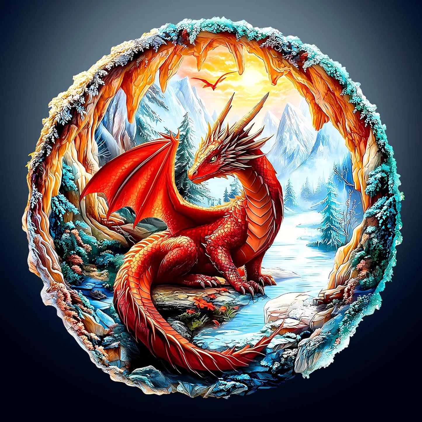 Wooden Puzzles for Adults - Crimson Dragon Wooden Jigsaw Puzzle - Unique Shape 3D Vision Wood Puzzles Adult - Christmas Birthday Gifts for Adults/Friends/Family - 295pcs 13.4 * 13.4in