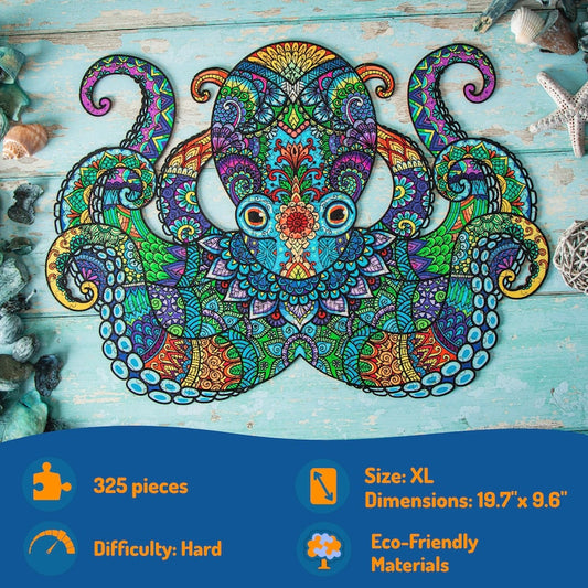 Jigsaw Puzzles for Adults XL 325 Piece (46x32.8cm) – Octopus Wooden Jigsaw Puzzle for Adults by The Puzzled Tree