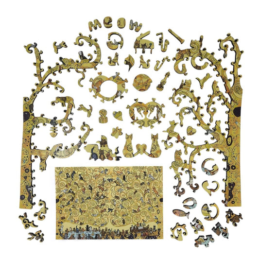 Wooden Jigsaw Puzzles for Adults - Uniquely Shaped Pieces - made in the USA by FoxSmartBox - 460 Pieces - Cats Wedding