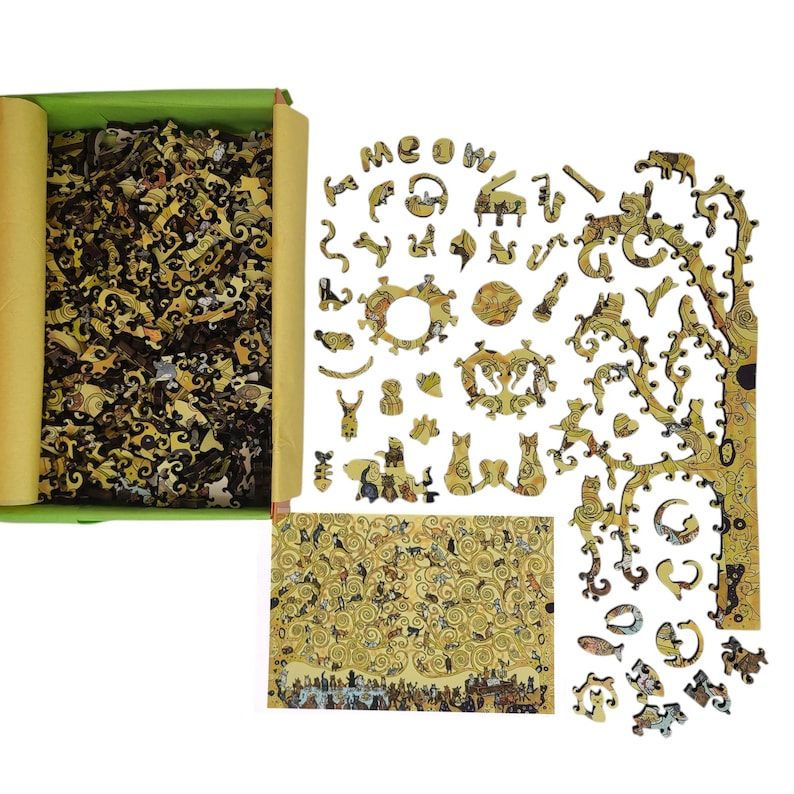 Wooden Jigsaw Puzzles for Adults - Uniquely Shaped Pieces - made in the USA by FoxSmartBox - 460 Pieces - Cats Wedding