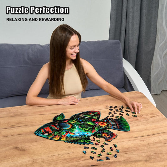 Extra-Thick 5mm Wooden Puzzle for Adults – 500 Pieces | Wood Puzzles Adult with Unique Hand-Shaped Pieces, Fish Fantasia