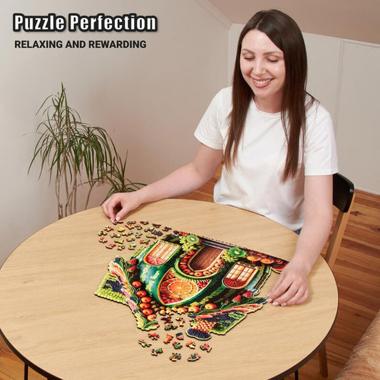 Extra-Thick 5mm Wooden Puzzle for Adults – 200, 350, 500 Pieces | Wood Puzzles Adult with Unique Hand-Shaped Pieces, Fruit Cottage Creation