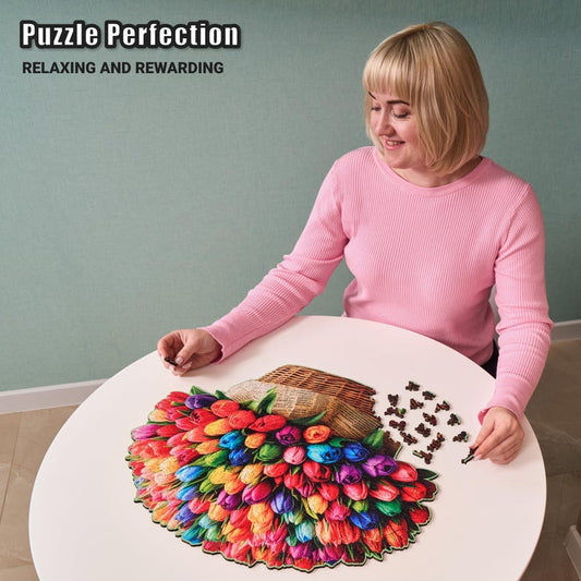Extra-Thick 5mm Wooden Puzzle for Adults – 500 Pieces | Wood Puzzles Adult with Unique Hand-Shaped Pieces, Flower Radiance