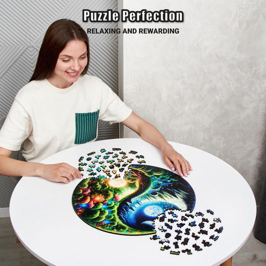 Extra-Thick 5mm Wooden Puzzle for Adults – 500 Pieces Wood Puzzles Adult with Unique Hand-Shaped Pieces, Yin Yang Nature's Balance