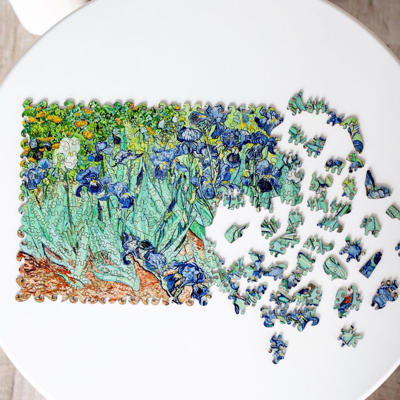 Unique jigsaw puzzle, Irises by Vincent Van Gogh, Fine art, Perfect gift for puzzle lovers, Picture wooden puzzle, Art paintings collection
