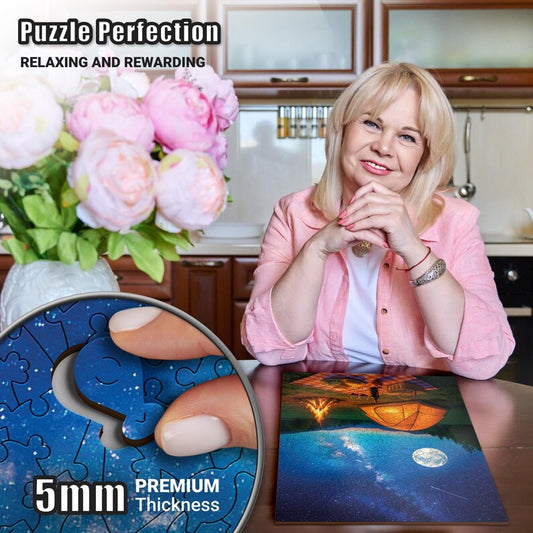 Extra-Thick 5mm Wooden Puzzle for Adults – 500 Pieces | Wood Puzzles Adult with Unique Hand-Shaped Pieces, Moonlit Meadow Feast