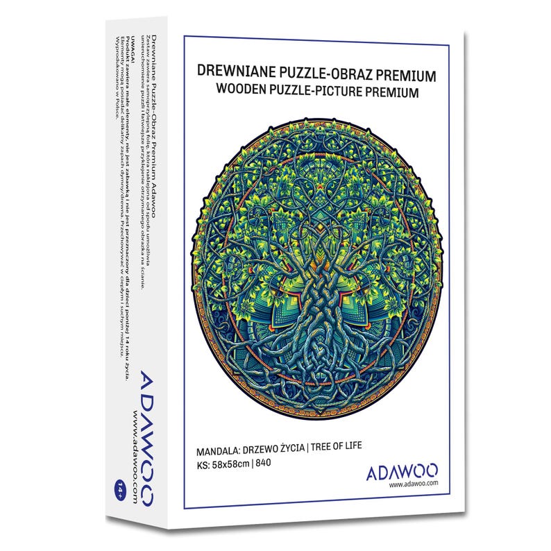Mandala Tree of Life Wooden Jigsaw Puzzle – Difficult, Unique Shape (28x28 cm)