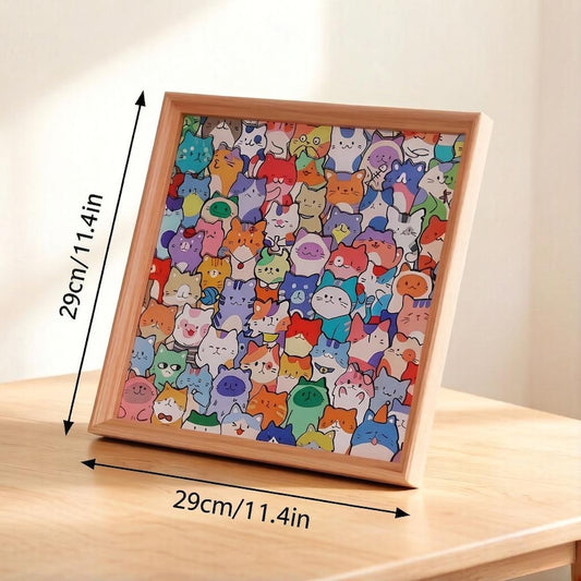 DIY Wooden Cat Puzzle Frame – Wooden Coloring Puzzle, Unique Handmade Gift for Cat Lovers, Paint Your Own Cat Art