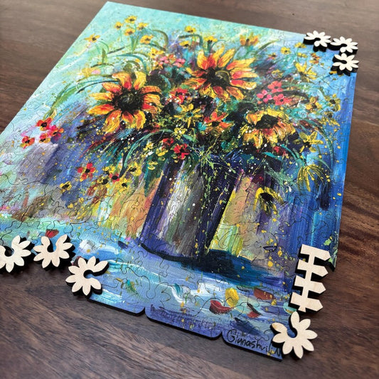 Sunflower Floral Art Wooden Puzzle | Whimsical Laser Cut Wood Pieces (224)