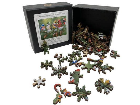 Winter Birds Unique Shaped Puzzles, Whimsy Puzzles For Adults, Logic Puzzle, Gifts For Couples, Wooden Jigsaw Puzzle, Irregular - 50 Piece