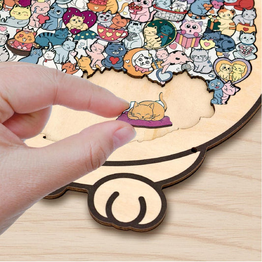 Cat & Heart Wooden Puzzle, Anniversary Gift, Challenging Family Game, Anniversary Gift for Cat Lovers, Couple Puzzle, Romantic Gift for Her