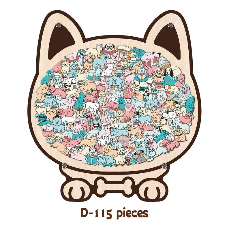 Dog Shaped Wooden Puzzle, Cute Dogs Jigsaw Puzzle for Adults, Dog Lover Gift, Unique Animal Puzzle, Challenging Family Game