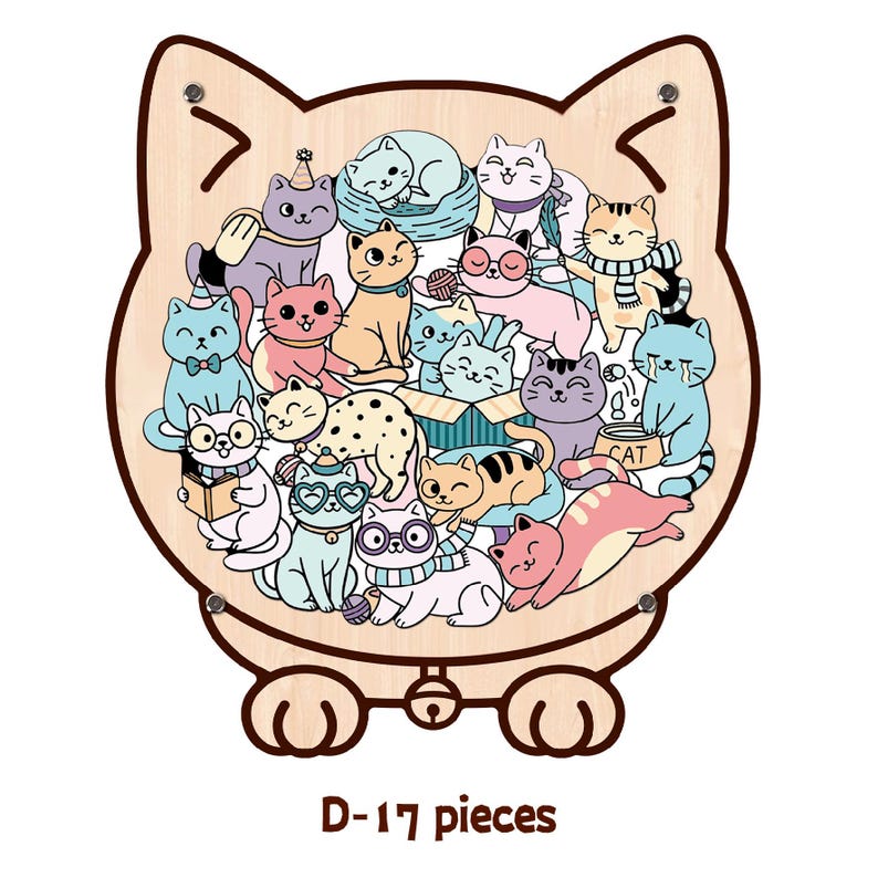 Kids Animal Wooden Puzzle, Cat Shaped Jigsaw Puzzle, Toddler Learning Toy, Educational Gift for Kids, Animal Puzzle, Family Game Night