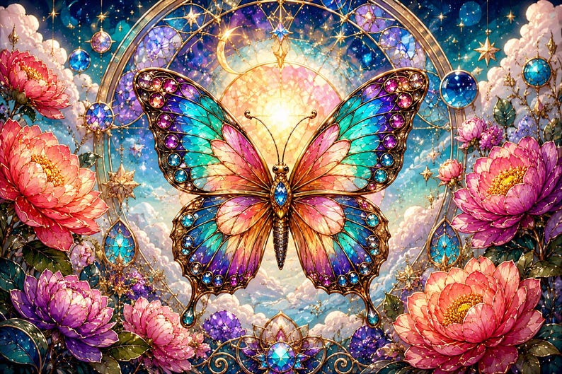 Butterfly Handmade Wooden Jigsaw Puzzle, Stained Glass Flowers, Art Gift
