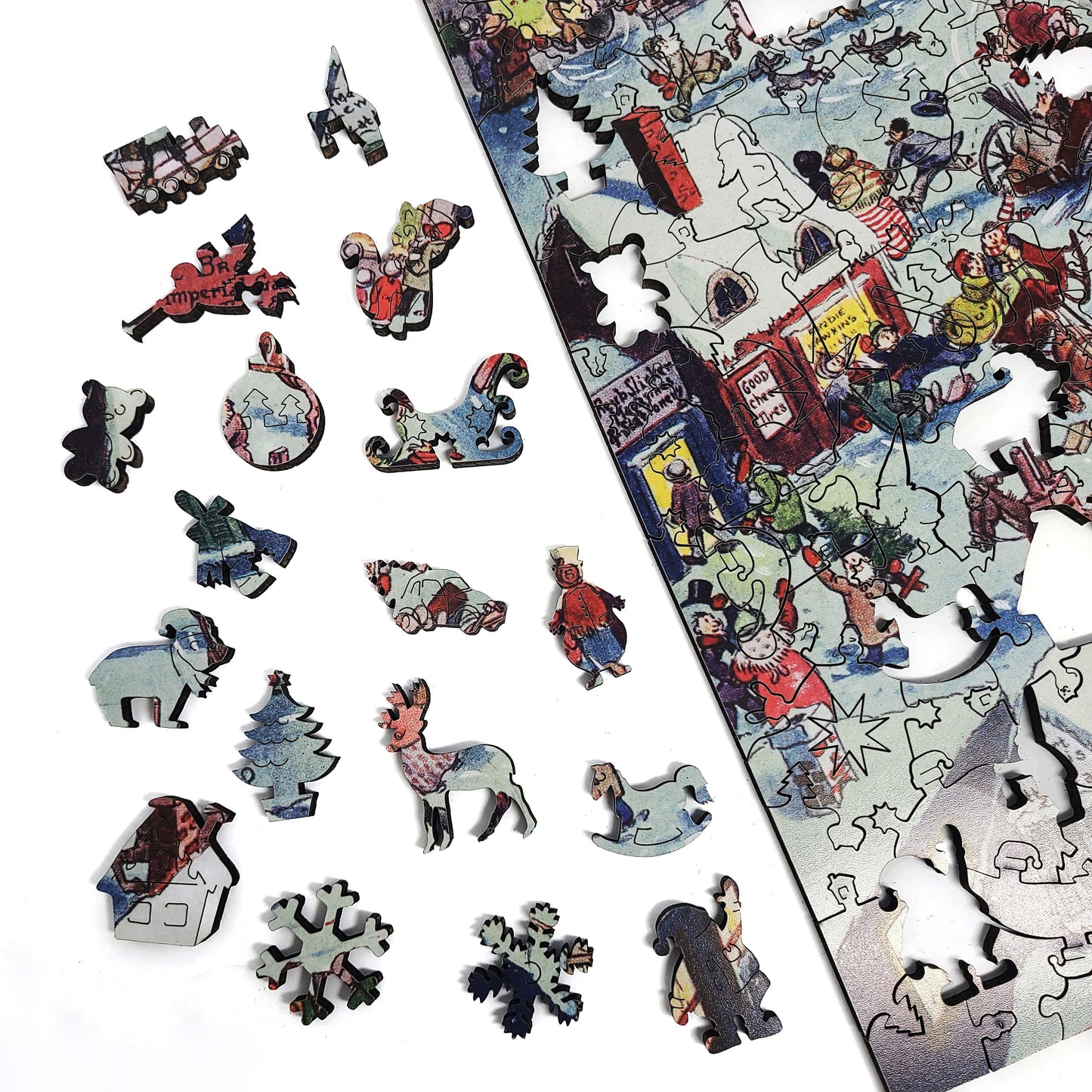 Wooden Jigsaw Puzzle with Uniquely Shaped Pieces for Adults - 263 Pieces - Christmas eve at Yapp's Crossing