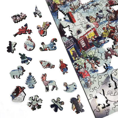 Large Format Wooden Jigsaw Puzzle with Uniquely Shaped Pieces for Seniors and Adults - 230 Pieces - Christmas eve at Yapp's Crossing