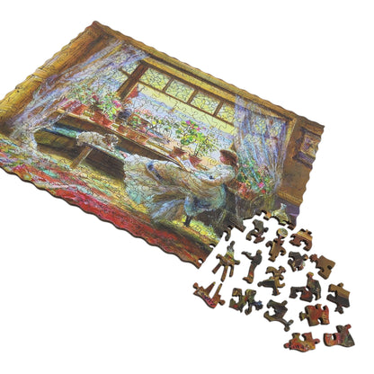 Wooden Jigsaw Puzzle for Adults - Uniquely Shaped Pieces - 275 Pieces - Reading by the Window