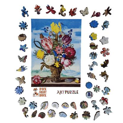 Large Format Wooden Jigsaw Puzzle with Uniquely Shaped Pieces for Seniors and Adults - 240 Pieces - Bouquet of Flowers on a Ledge