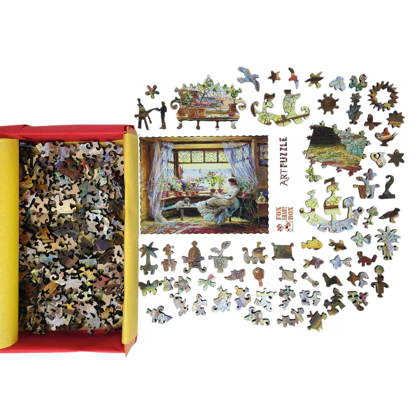 Wooden Jigsaw Puzzle for Adults - Uniquely Shaped Pieces - 275 Pieces - Reading by the Window