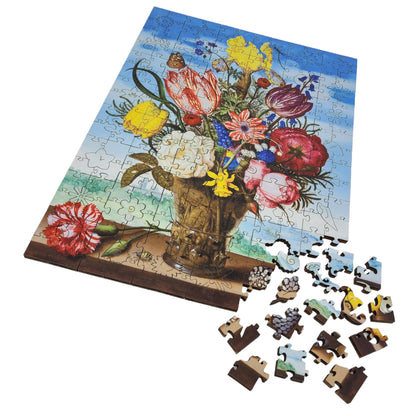 Large Format Wooden Jigsaw Puzzle with Uniquely Shaped Pieces for Seniors and Adults - 240 Pieces - Bouquet of Flowers on a Ledge