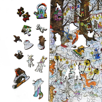 Wooden Jigsaw Puzzle with Uniquely Shaped Pieces for Adults - 434 Pieces - Fairy Forest. Winter
