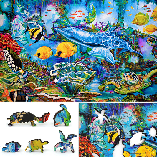 Large Format Wooden Jigsaw Puzzle for Seniors and Adults - Uniquely Shaped Pieces  - 165 Pieces - Sea World