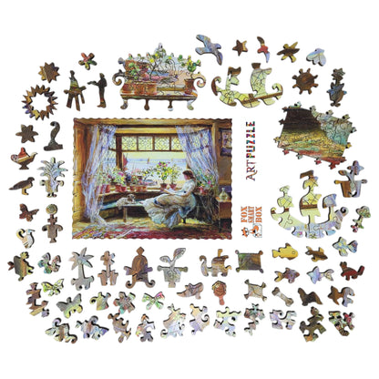 Wooden Jigsaw Puzzle for Adults - Uniquely Shaped Pieces - 275 Pieces - Reading by the Window