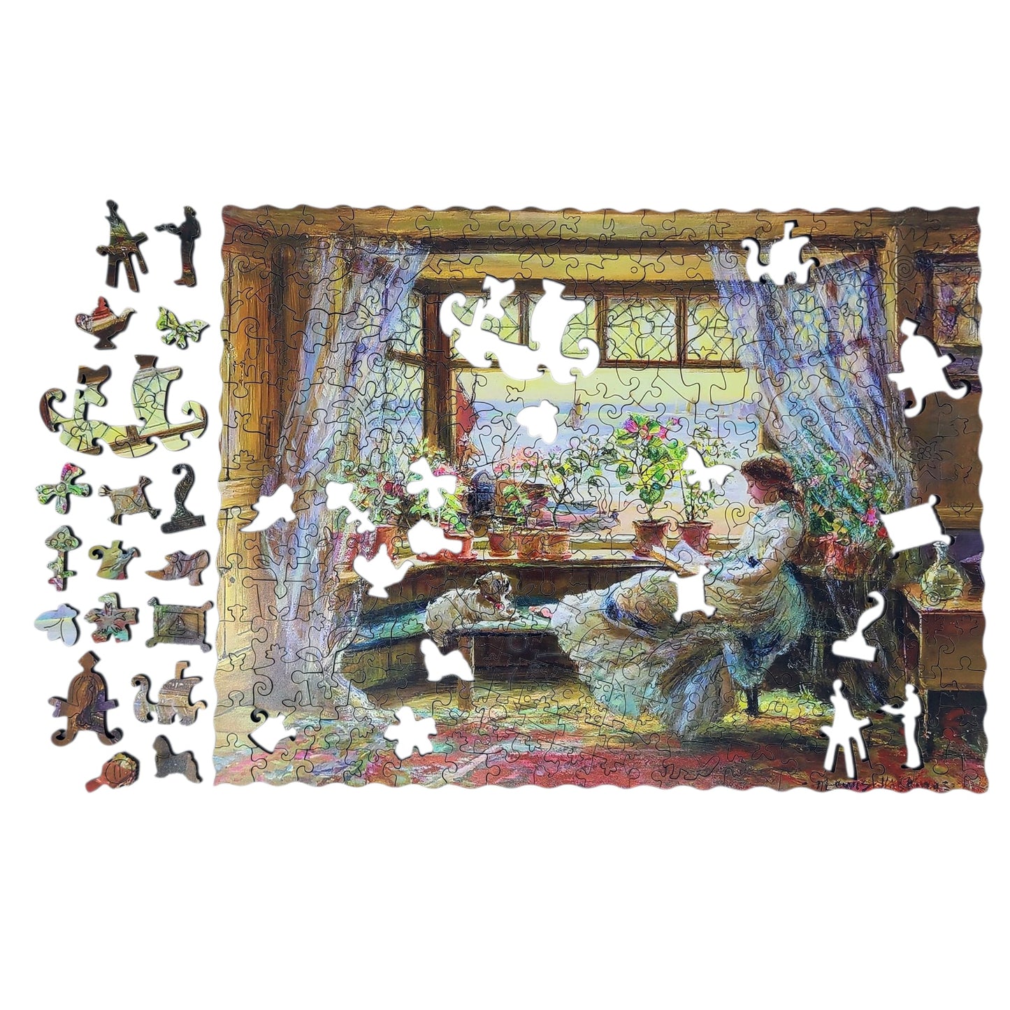 Wooden Jigsaw Puzzle for Adults - Uniquely Shaped Pieces - 275 Pieces - Reading by the Window