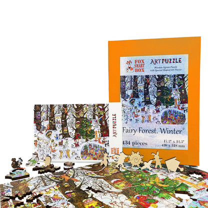 Wooden Jigsaw Puzzle with Uniquely Shaped Pieces for Adults - 434 Pieces - Fairy Forest. Winter