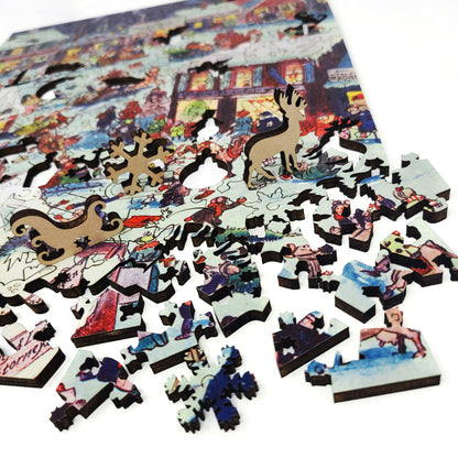 Large Format Wooden Jigsaw Puzzle with Uniquely Shaped Pieces for Seniors and Adults - 230 Pieces - Christmas eve at Yapp's Crossing
