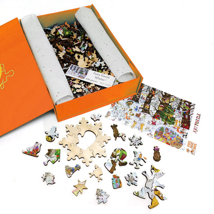 Wooden Jigsaw Puzzle with Uniquely Shaped Pieces for Adults - 434 Pieces - Fairy Forest. Winter