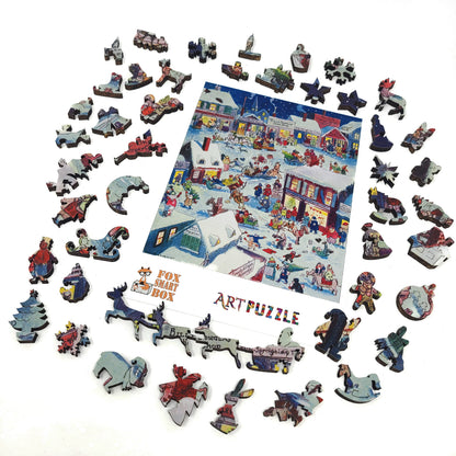 Wooden Jigsaw Puzzle with Uniquely Shaped Pieces for Adults - 263 Pieces - Christmas eve at Yapp's Crossing