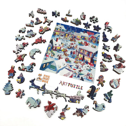 Large Format Wooden Jigsaw Puzzle with Uniquely Shaped Pieces for Seniors and Adults - 230 Pieces - Christmas eve at Yapp's Crossing