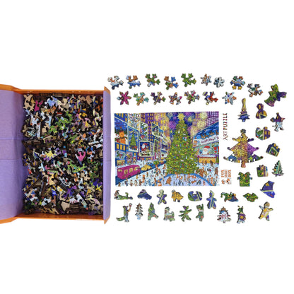 Wooden Jigsaw Puzzle for Adults - Uniquely Shaped Pieces - 220 Pieces - New York Holiday Lights