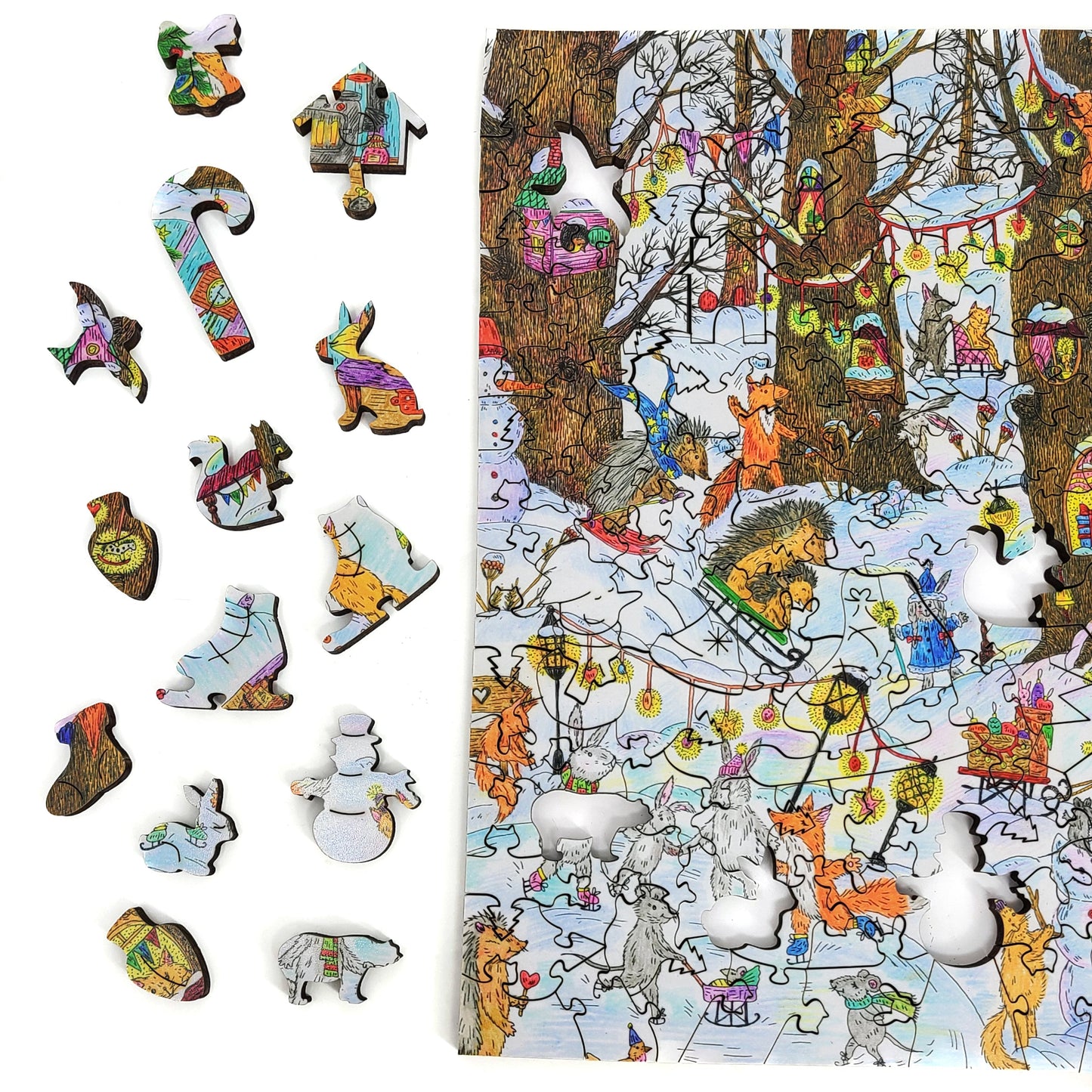 Large Format Wooden Jigsaw Puzzle for Seniors and Adults - Uniquely Shaped Pieces  - 240 Pieces - Fairy Forest. Winter