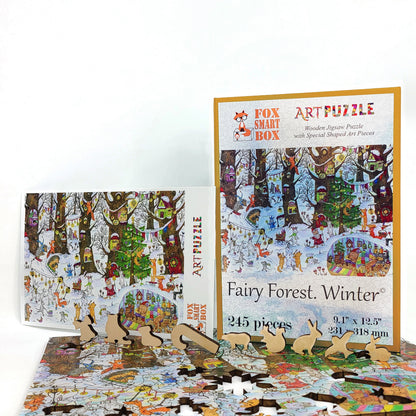 Wooden Jigsaw Puzzle with Uniquely Shaped Pieces for Adults - 245 Pieces - Fairy Forest. Winter