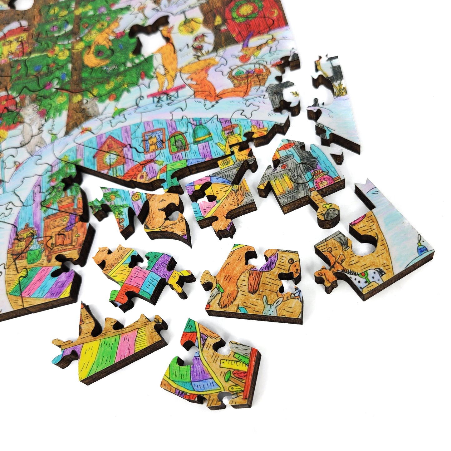 Large Format Wooden Jigsaw Puzzle for Seniors and Adults - Uniquely Shaped Pieces  - 240 Pieces - Fairy Forest. Winter