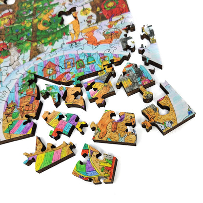 Large Format Wooden Jigsaw Puzzle for Seniors and Adults - Uniquely Shaped Pieces  - 240 Pieces - Fairy Forest. Winter