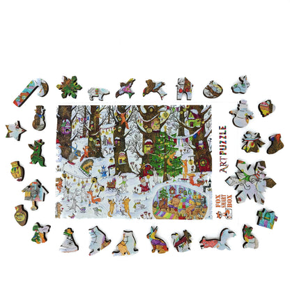 Wooden Jigsaw Puzzle with Uniquely Shaped Pieces for Adults - 245 Pieces - Fairy Forest. Winter