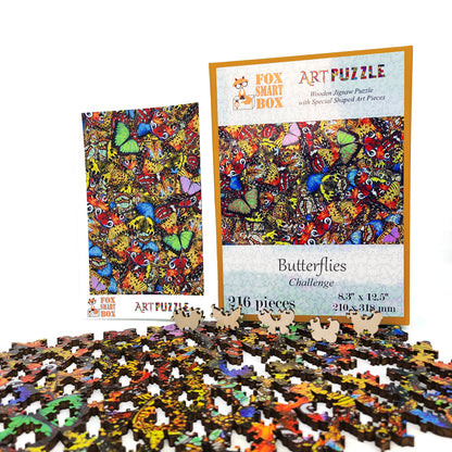 Wooden Jigsaw Puzzle with Uniquely Shaped Pieces for Adults - 216 Pieces - Challenge. Butterflies