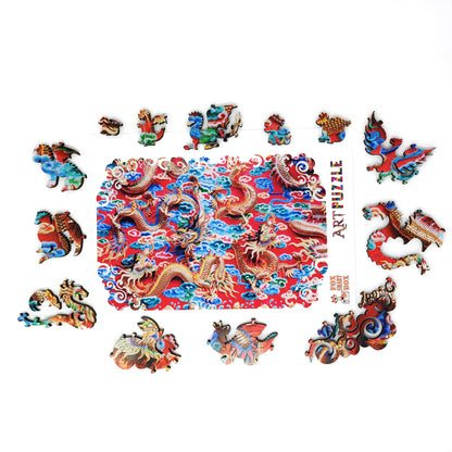 Wooden Jigsaw Puzzle with Uniquely Shaped Pieces for Adults - 290 Pieces - Mystery of The Golden Dragon
