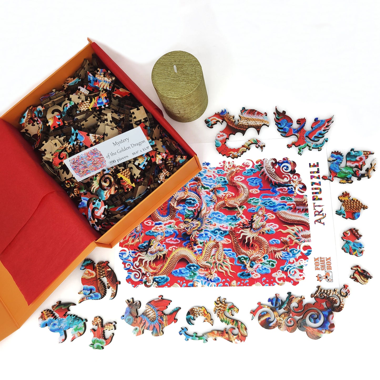 Wooden Jigsaw Puzzle with Uniquely Shaped Pieces for Adults - 290 Pieces - Mystery of The Golden Dragon